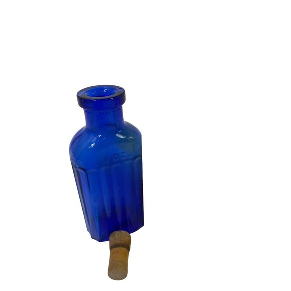 Ribbed Cobalt Poison Bottle Antique Blue American 1 Ounce Poison Bottle with Cor - Picture 5 of 11